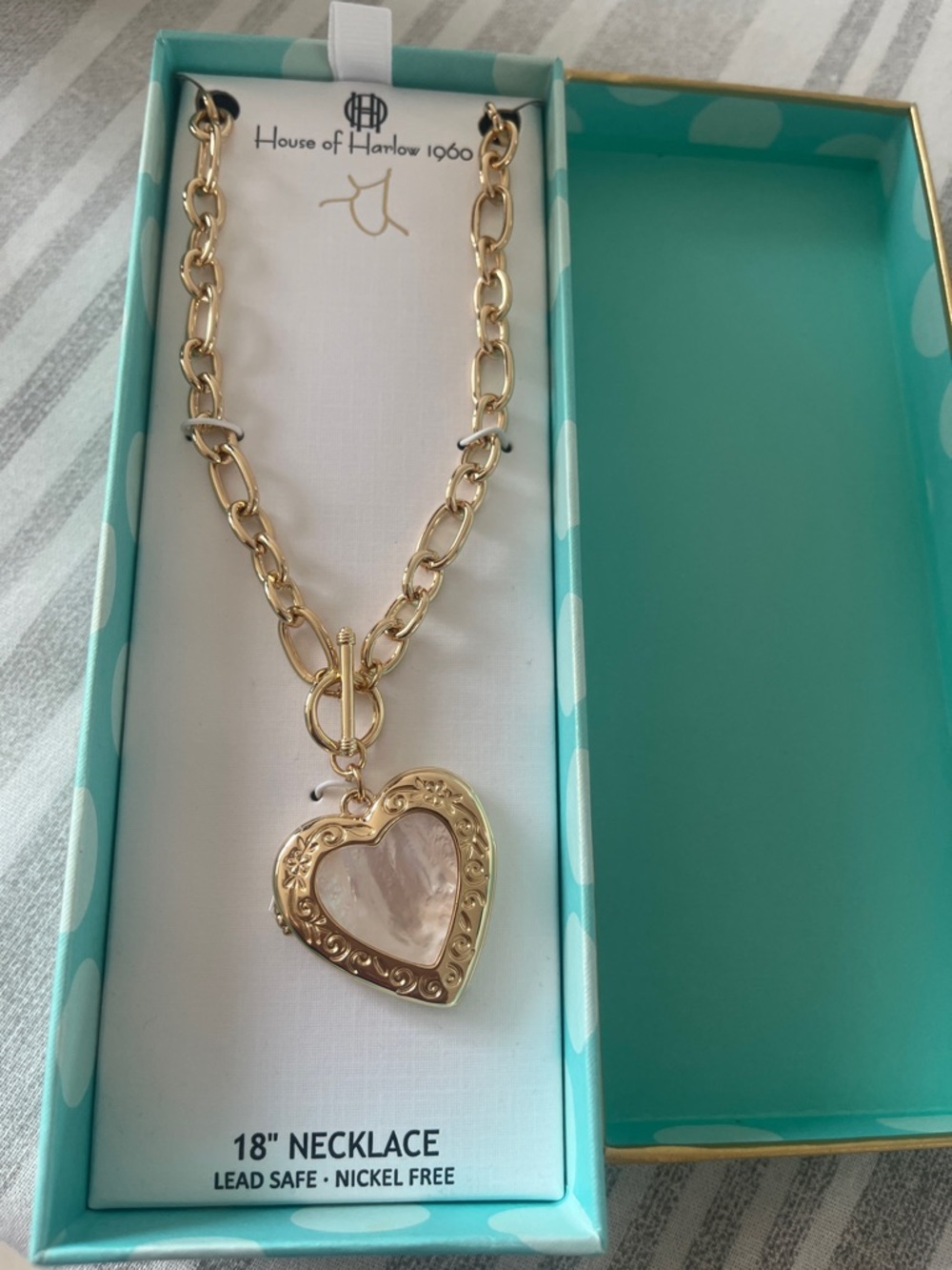 House of Harlow 1960 Gold Heart Locket Pendant Necklace